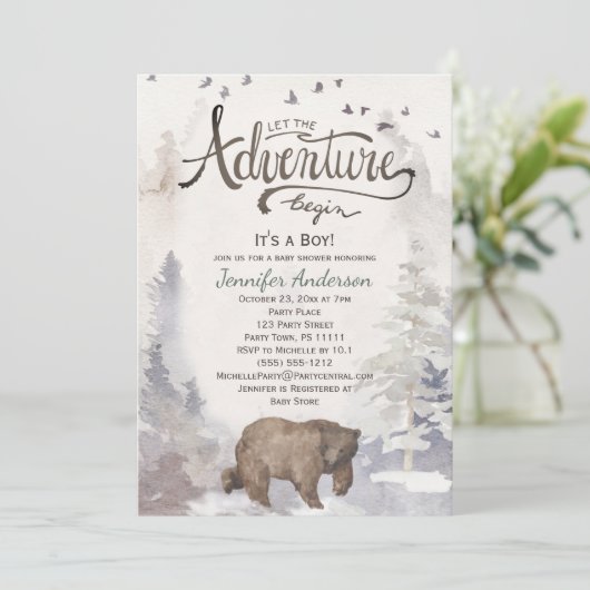 Forest Adventure Boy Waterverf Beer Baby shower Kaart (Staand voorkant)