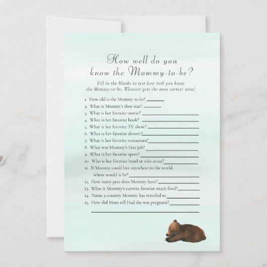 Forest Adventure die het beste Beer-spel kent Kaart (Voorkant)