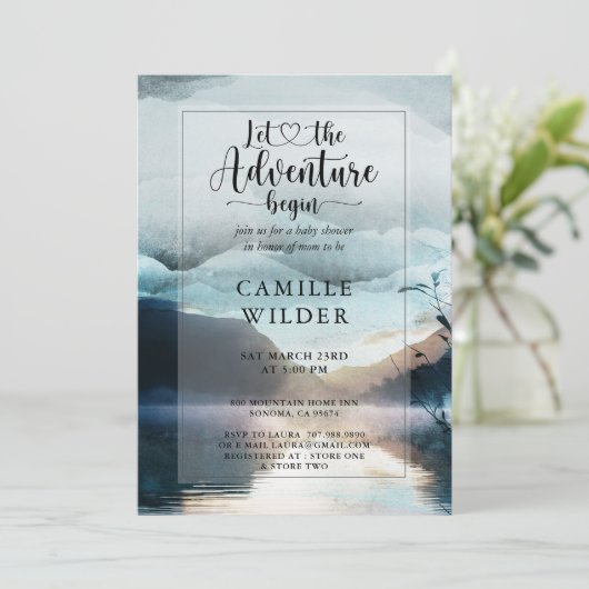 Forest Adventure Mountain Lake Baby shower Kaart (Staand voorkant)