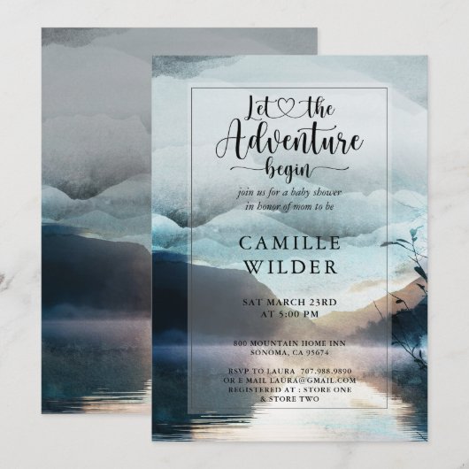 Forest Adventure Mountain Lake Baby shower Kaart (Voorkant / Achterkant)
