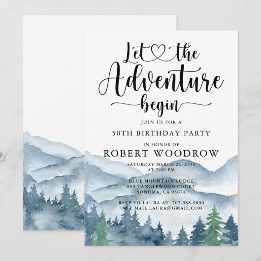 Forest Adventure Mountains 50th Birthday Party Kaart (Voorkant / Achterkant)