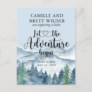 Forest Adventure Mountains Baby Blue Zwangerschap Aankondigingskaart