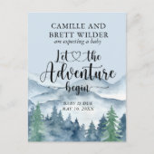 Forest Adventure Mountains Baby Blue Zwangerschap Aankondigingskaart (Voorkant)