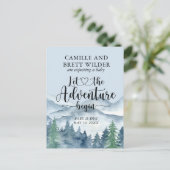 Forest Adventure Mountains Baby Blue Zwangerschap Aankondigingskaart (Staand voorkant)