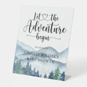 Forest Adventure Mountains Baby shower Reclamebord Met Voetstuk (Voorkant)