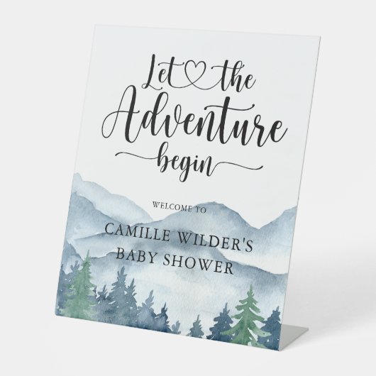 Forest Adventure Mountains Baby shower Reclamebord Met Voetstuk (Voorkant)