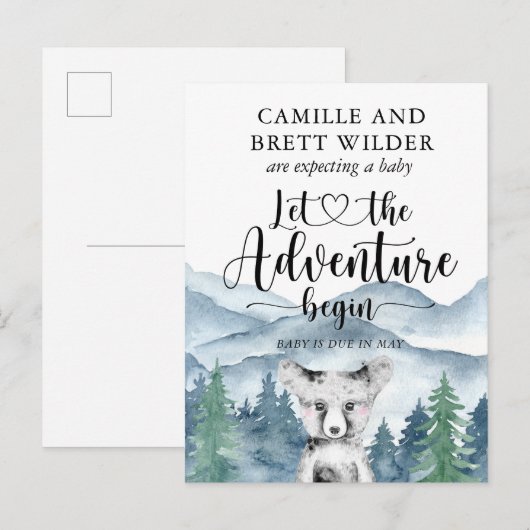 Forest Adventure Mountains Baby shower Zwangerscha Aankondigingskaart (Voorkant / Achterkant)