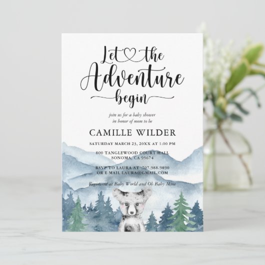 Forest Adventure Mountains Beer Cub Baby shower Kaart (Staand voorkant)
