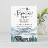 Forest Adventure Mountains Beren Baby shower Kaart (Staand voorkant)