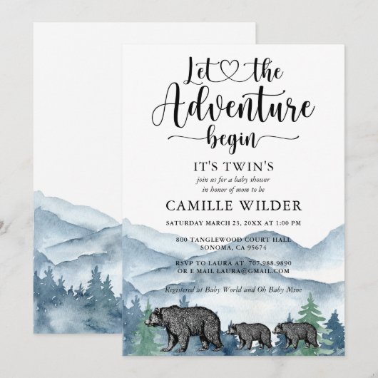 Forest Adventure Mountains Beren Baby shower Kaart (Voorkant / Achterkant)