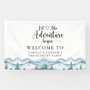 Forest Adventure Mountains Blauw Verlovingsfeest Spandoek