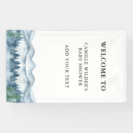Forest Adventure Mountains Blue Baby shower Banner (Horizontaal)