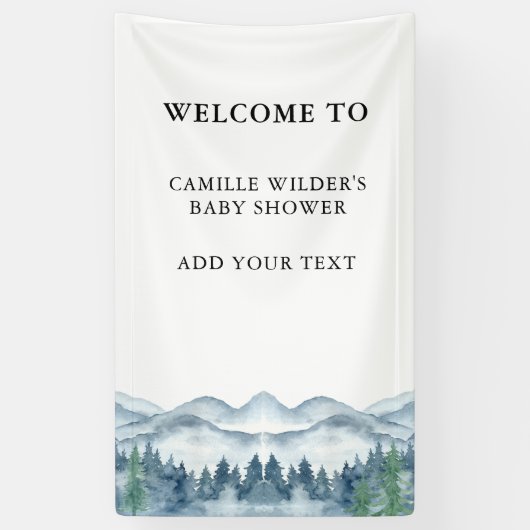 Forest Adventure Mountains Blue Baby shower Banner (Verticaal)