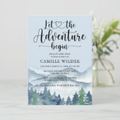 Forest Adventure Mountains Blue Baby shower Kaart (Staand voorkant)
