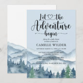 Forest Adventure Mountains Blue Baby shower Kaart (Voorkant / Achterkant)