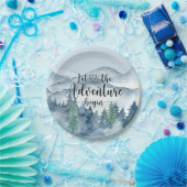 Forest Adventure Mountains Blue Baby shower Papieren Bordje (Feest)