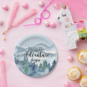 Forest Adventure Mountains Blue Baby shower Papieren Bordje (Feest)