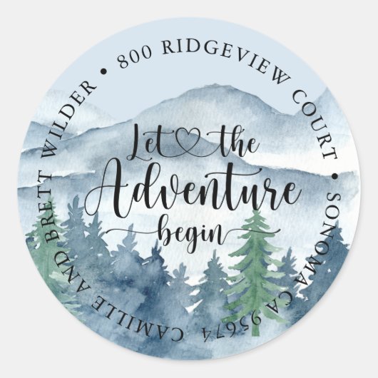 Forest Adventure Mountains Blue Baby shower Ronde Sticker (Voorkant)