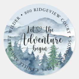Forest Adventure Mountains Blue Baby shower Ronde Sticker