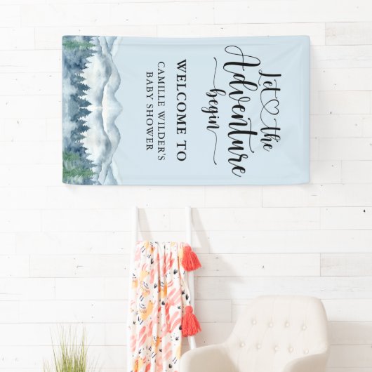 Forest Adventure Mountains Blue Baby shower Spandoek (Insitu)