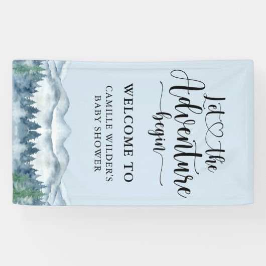 Forest Adventure Mountains Blue Baby shower Spandoek (Horizontaal)