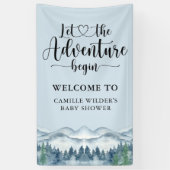 Forest Adventure Mountains Blue Baby shower Spandoek (Verticaal)
