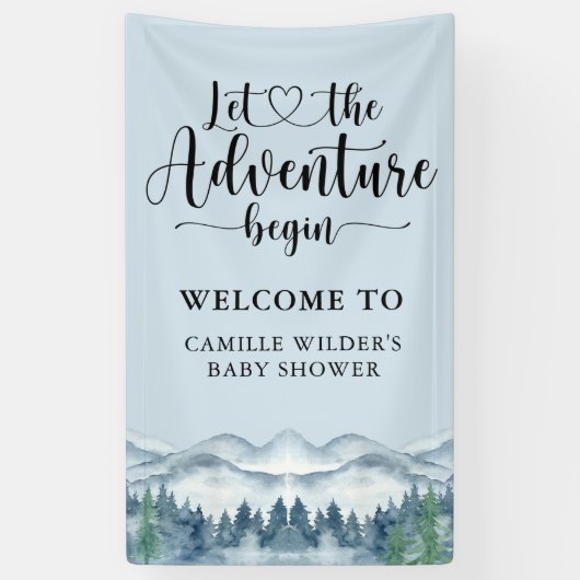 Forest Adventure Mountains Blue Baby shower Spandoek (Verticaal)