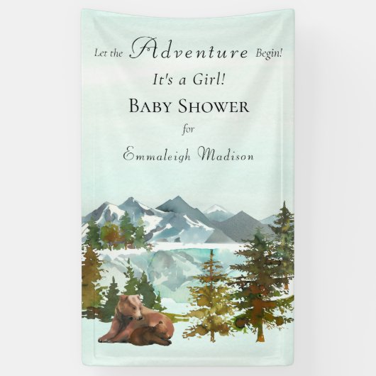 Forest Adventure Rustic Beren Baby shower Spandoek (Verticaal)