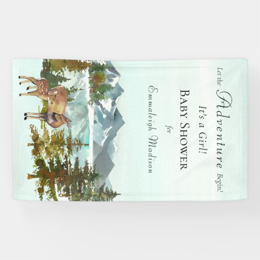 Forest Adventure Rustic Deers Baby shower Spandoek (Horizontaal)