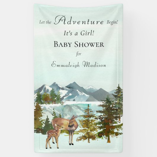 Forest Adventure Rustic Deers Baby shower Spandoek (Verticaal)