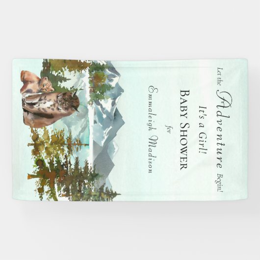 Forest Adventure Rustic Lynx Baby shower Spandoek (Horizontaal)