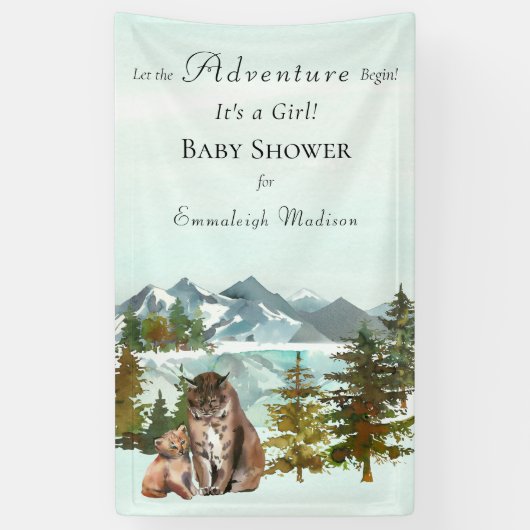 Forest Adventure Rustic Lynx Baby shower Spandoek (Verticaal)