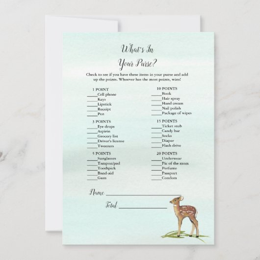 Forest Adventure wat er in je Purse Deers Game zit Kaart (Voorkant)