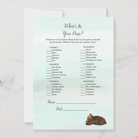 Forest Adventure Wat is er in je Purse Beren Game Kaart (Voorkant)