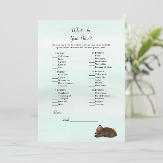 Forest Adventure Wat is er in je Purse Beren Game Kaart (Staand voorkant)