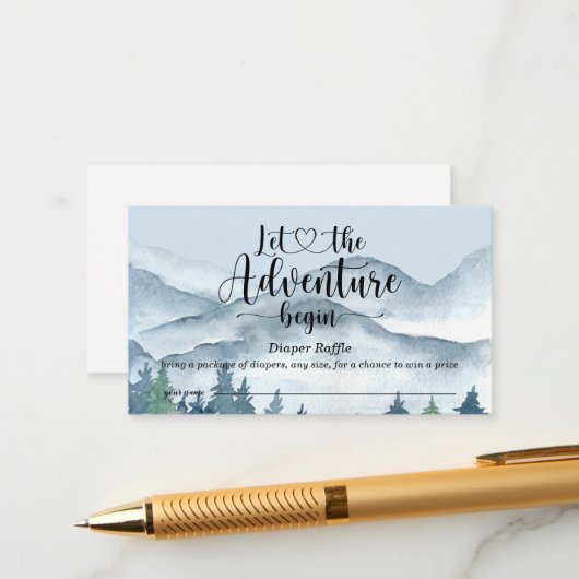 Forest Adventure Waterverf Blue Diaper Raffle Informatiekaartje (Voorkant / Achterkant in situ)