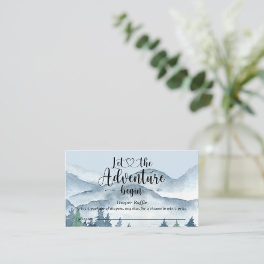 Forest Adventure Waterverf Blue Diaper Raffle Informatiekaartje (Staand voorkant)