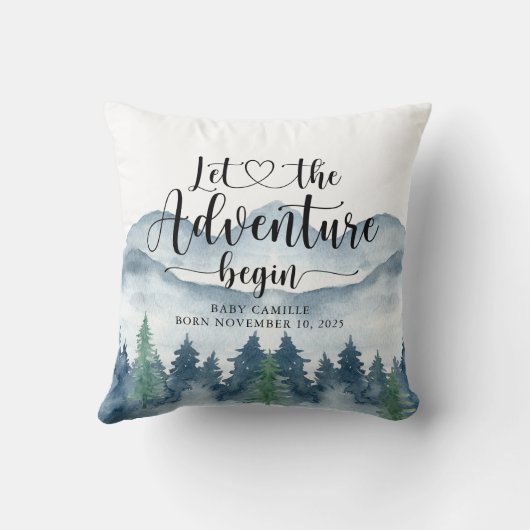 Forest Adventure Waterverf Mountains Baby Nursery Kussen (Achterkant)