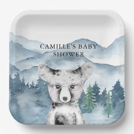 Forest Adventure Waterverf Mountains Baby shower Papieren Bordje (Voorkant)