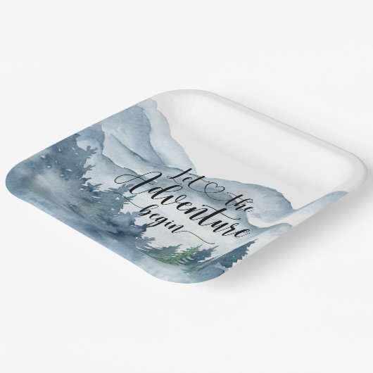 Forest Adventure Waterverf Mountains Baby shower Papieren Bordje (Gebogen)