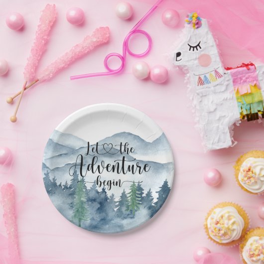 Forest Adventure Waterverf Mountains Baby shower Papieren Bordje (Feest)