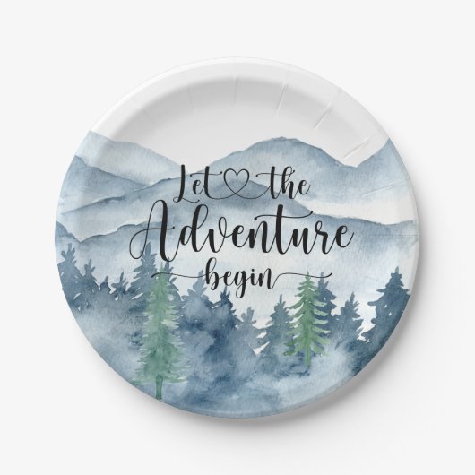 Forest Adventure Waterverf Mountains Baby shower Papieren Bordje (Voorkant)