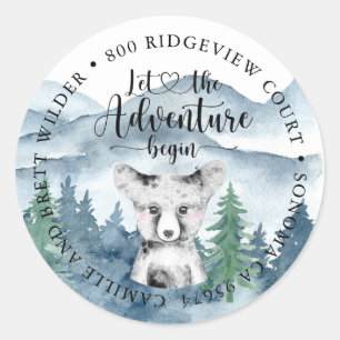 Forest Adventure Waterverf Mountains Baby shower Ronde Sticker