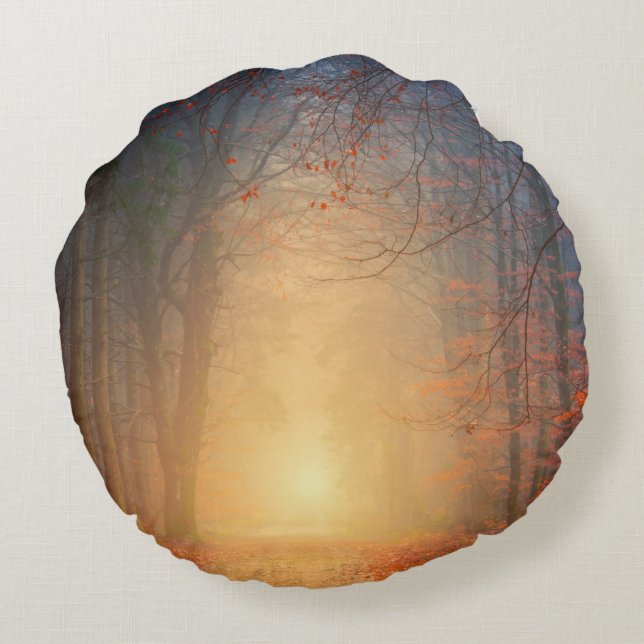 Forest and Sunset Round Pillow Rond Kussen (Achterkant)