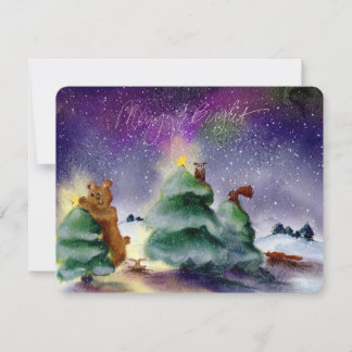 Forest Animal Christmas Aurora Watercolor Notecard Notitiekaartje