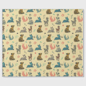 Forest Animal Doodle Patroon | Geel Cadeaupapier (Vlak)