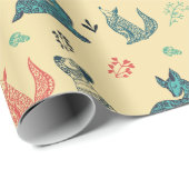 Forest Animal Doodle Patroon | Geel Cadeaupapier (Rol Hoek)