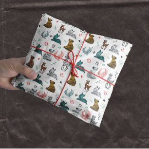 Forest Animal Doodle Patroon   wit Tissuepapier