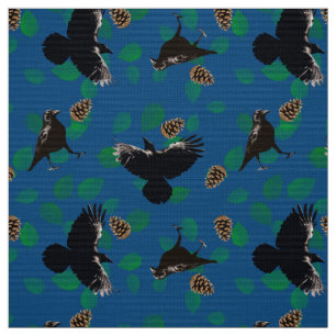 Forest Animal Leaf Crow Pattern Zwarte vogel op bl Stof