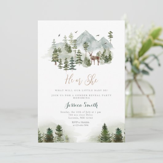 Forest Animal Mountain Hij of Zij Geslacht onthull Kaart (Staand voorkant)